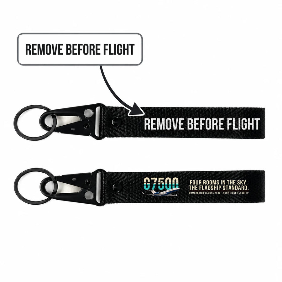 Bombardier Global 7500 Hawk-Shaped Key Chains - Black - Original - Remove Before Flight