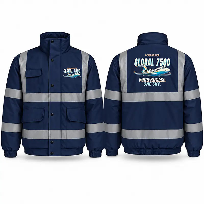 Bombardier Global 7500 Reflective Winter Jackets - Cartoon - Navy Blue