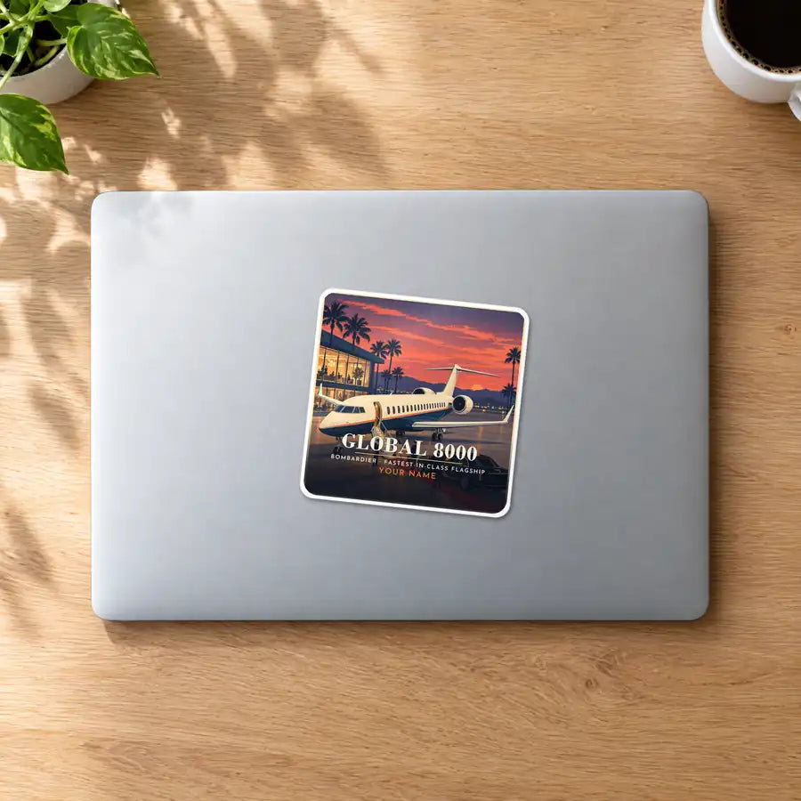 Bombardier Global 8000 - 3D + Name - Square Sticker - MacBook