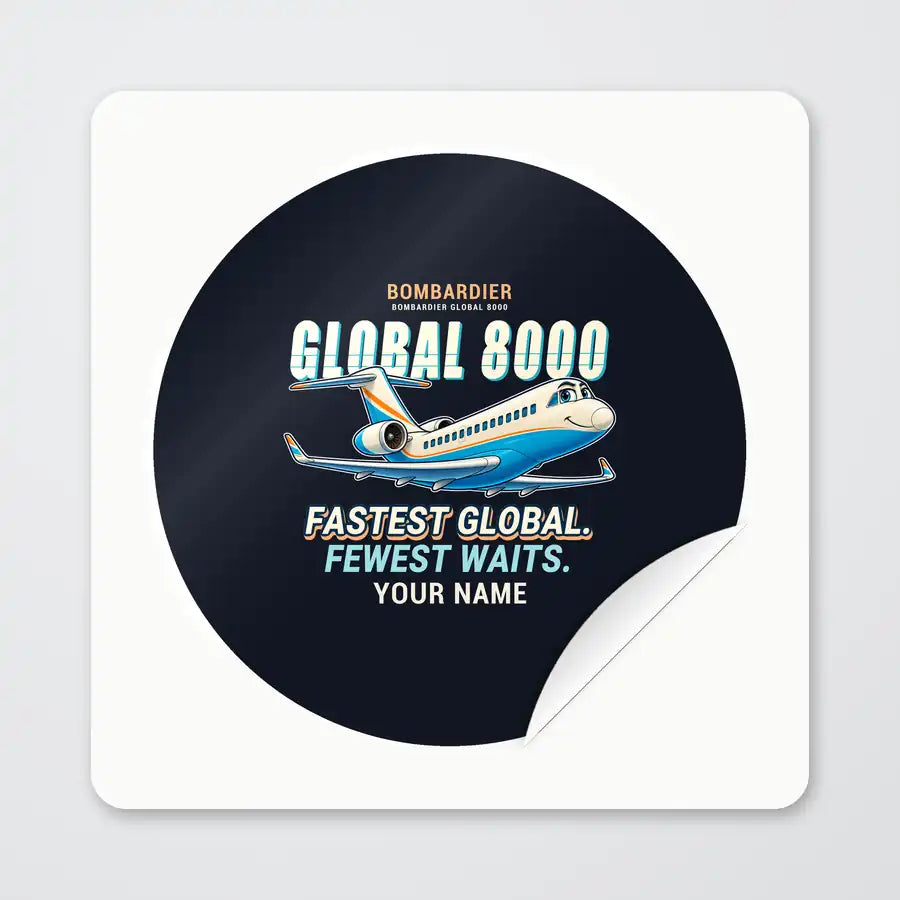Bombardier Global 8000 - Cartoon + Name - Circle Sticker - Peel