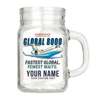 Thumbnail for Bombardier Global 8000 - Cartoon + Name - Cocktail Glass (Mason Jar)