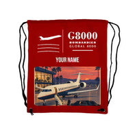 Thumbnail for Bombardier Global 8000 - Drawstring Bag - Classic + Name - Red