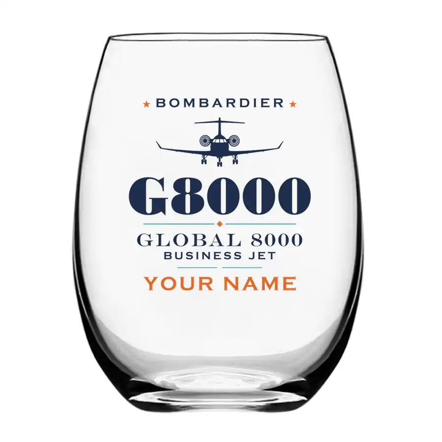 Bombardier Global 8000 - Heritage + Name - Water & Drink Glass