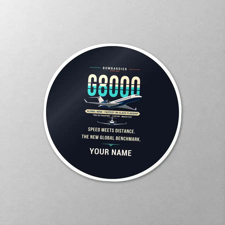 Bombardier Global 8000 - Original + Name - Circle Sticker - Close-up