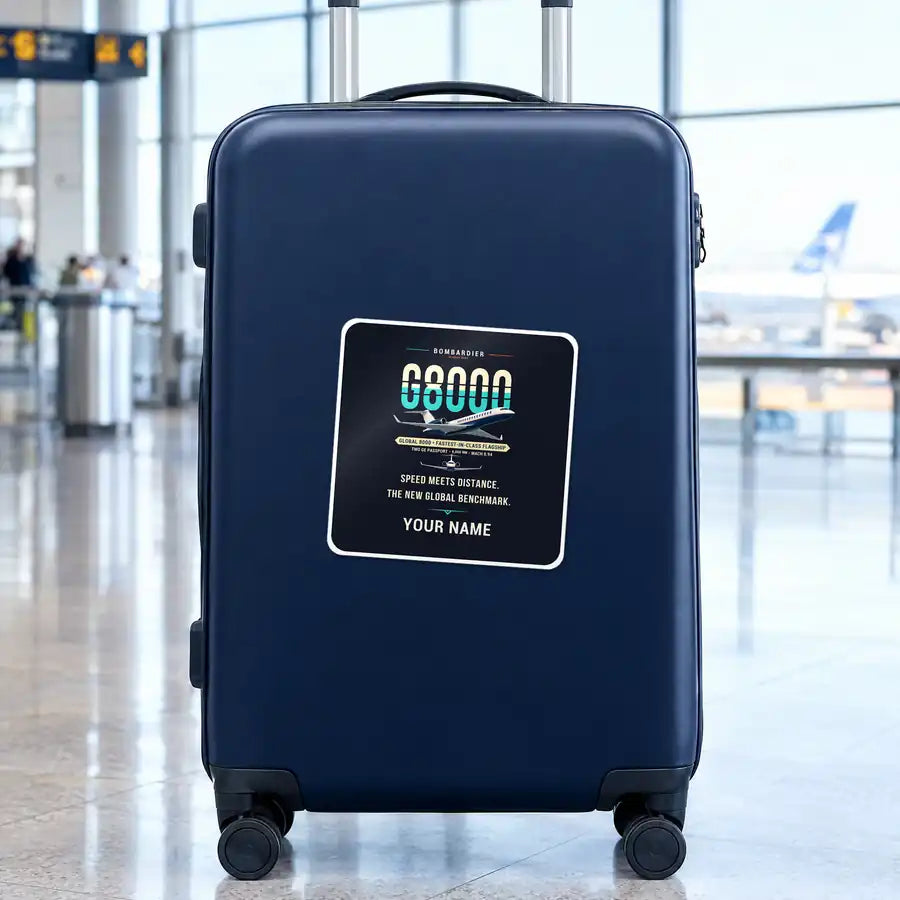 Bombardier Global 8000 - Original + Name - Square Sticker - Suitcase