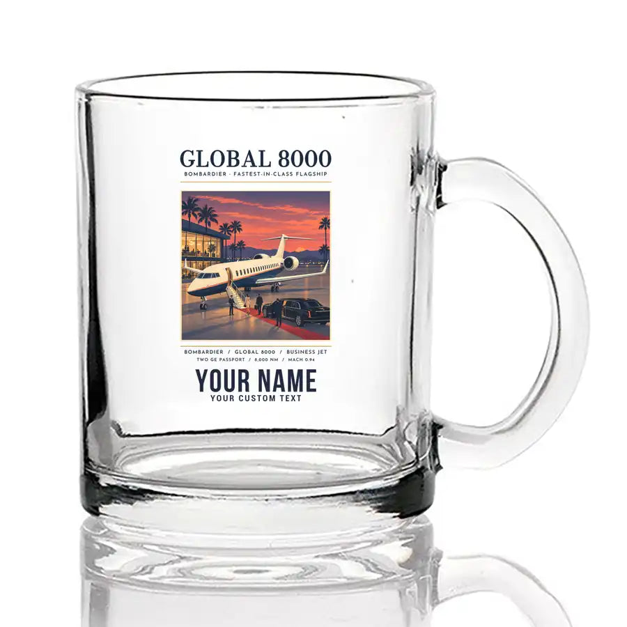 Bombardier Global 8000 - Poster + Name - Coffee & Tea Glass