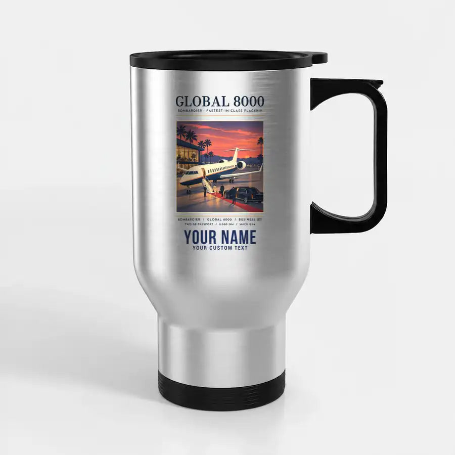 Bombardier Global 8000 - Poster + Name - Stainless Steel with Holder - Silver