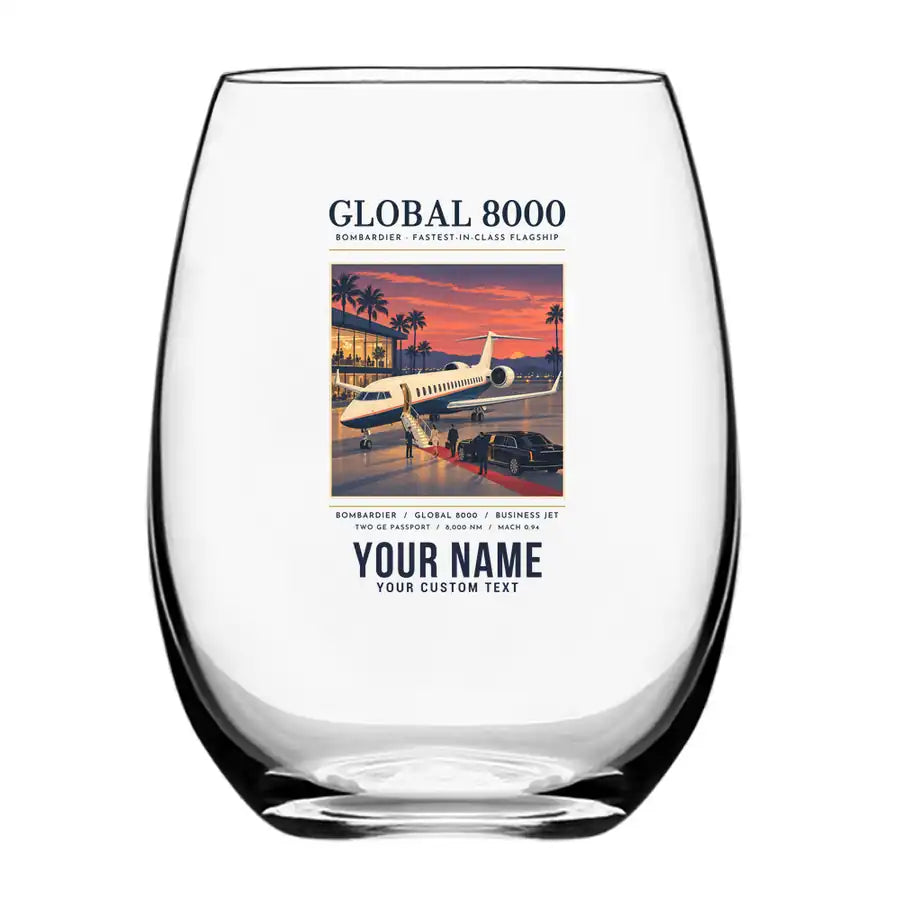 Bombardier Global 8000 - Poster + Name - Water & Drink Glass