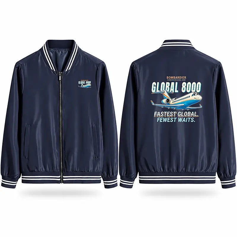 Bombardier Global 8000 Stylish Jackets - Baseball Collar - Cartoon - Navy Blue