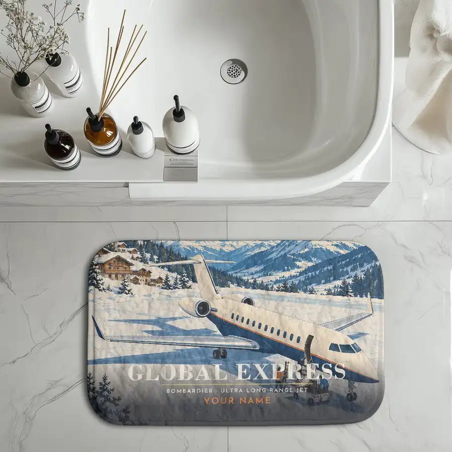 Bombardier Global Express - 3D + Name - Bath Mat