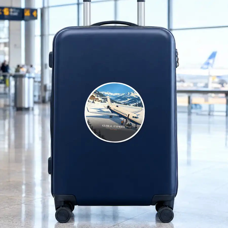 Bombardier Global Express - 3D + Name - Circle Sticker - Suitcase