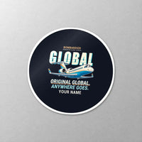 Thumbnail for Bombardier Global Express - Cartoon + Name - Circle Sticker - Close-up