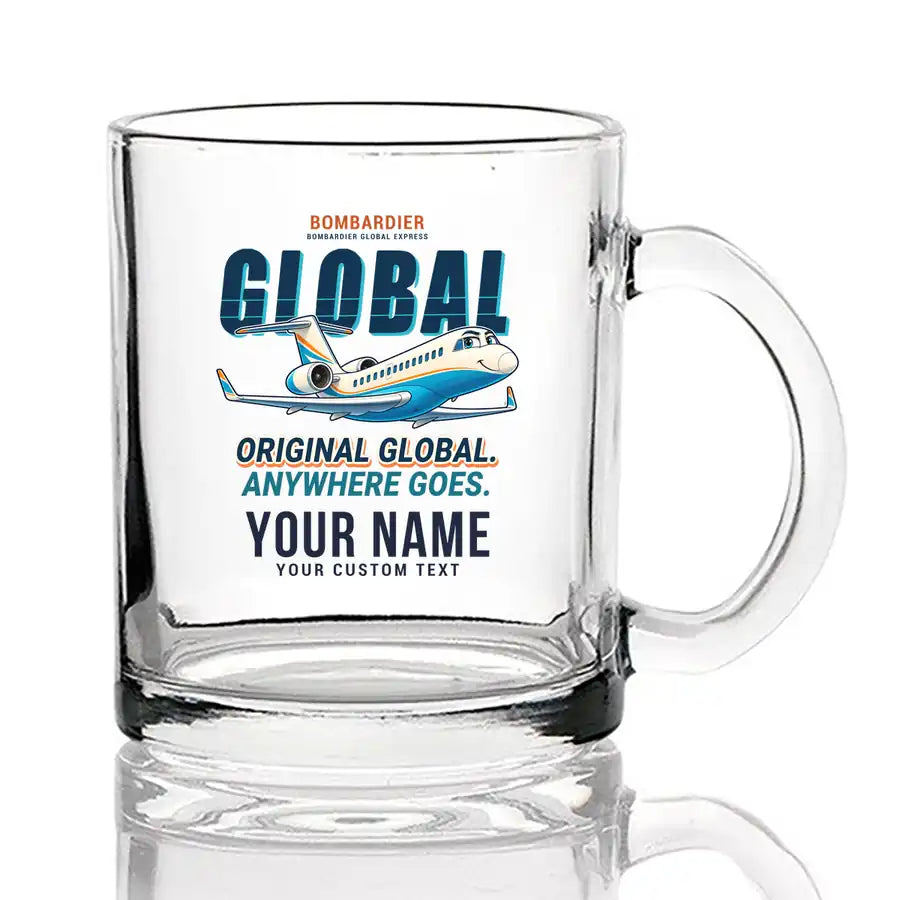 Bombardier Global Express - Cartoon + Name - Coffee & Tea Glass