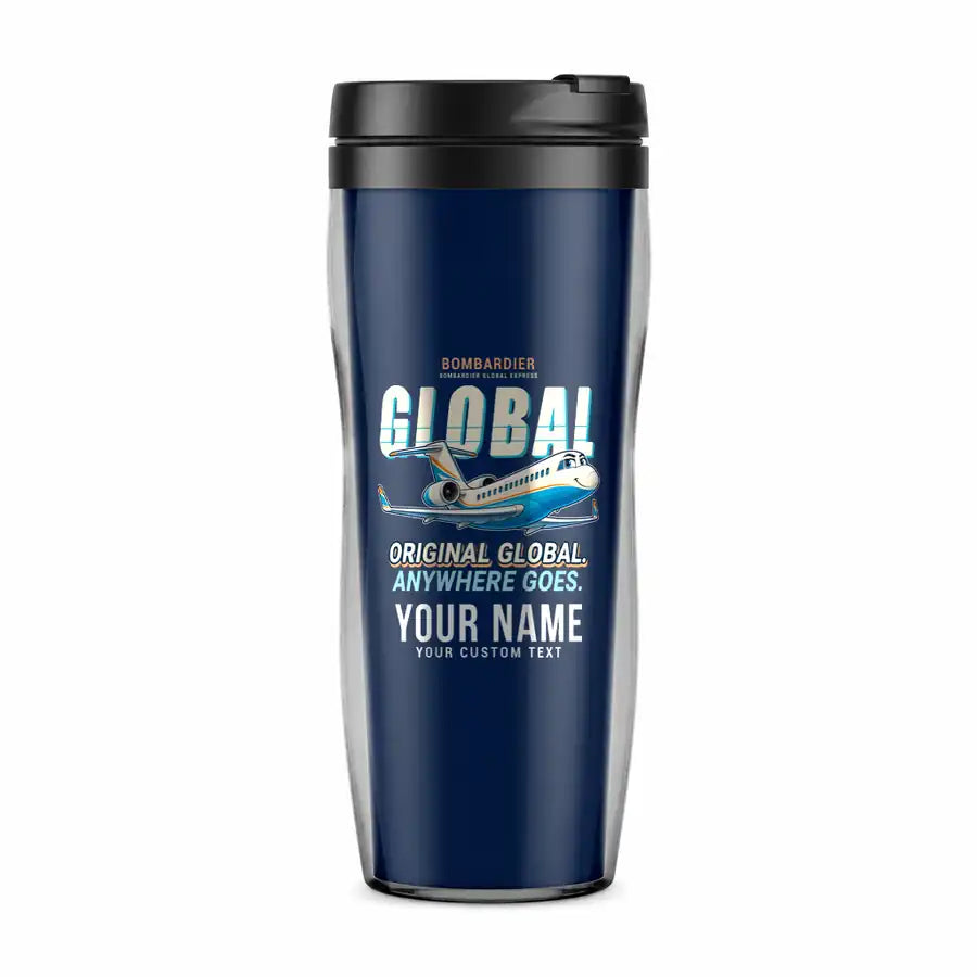Bombardier Global Express - Cartoon + Name - Plastic (No Holder) - Dark Blue
