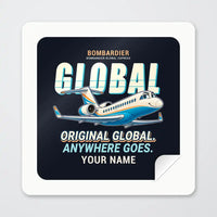 Thumbnail for Bombardier Global Express - Cartoon + Name - Square Sticker - Peel