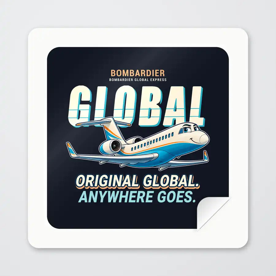 Bombardier Global Express - Cartoon - Square Sticker - Peel