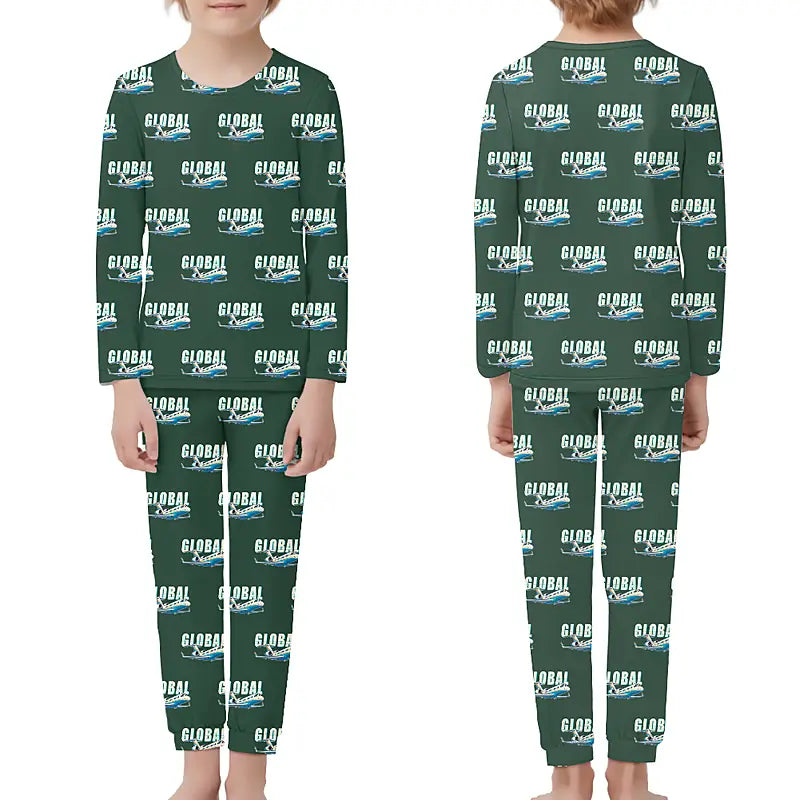 Bombardier Global Express - Children Pajamas - Cartoon Pattern - Dark Green