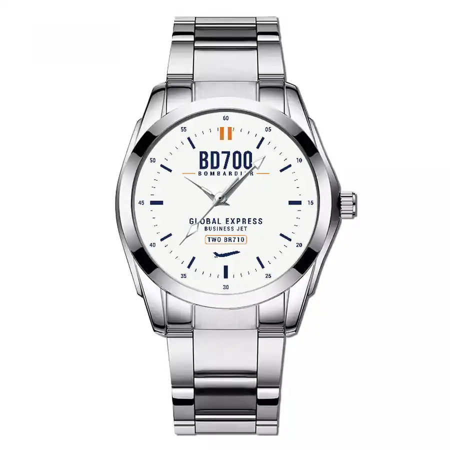 Bombardier Global Express - Classic - White - Stainless Steel Band - For Men