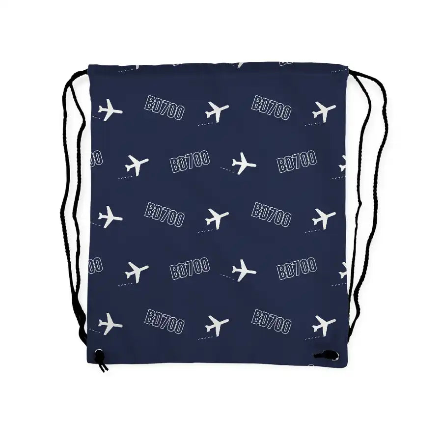 Bombardier Global Express - Drawstring Bag - 3D Pattern - Navy Blue