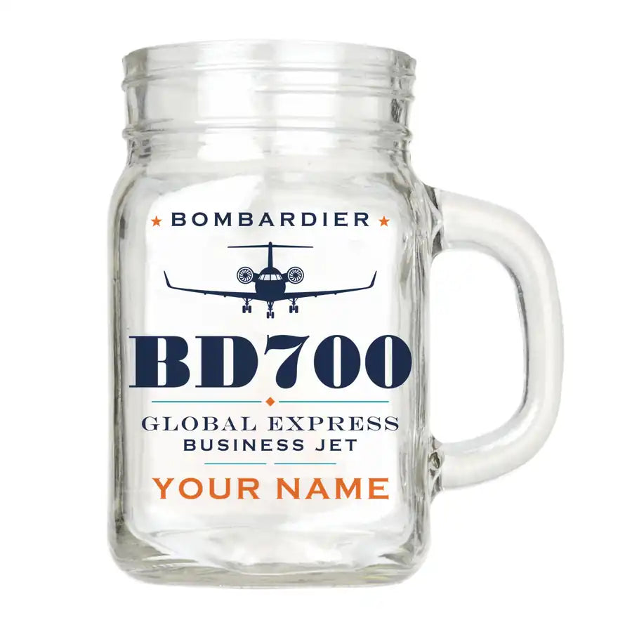 Bombardier Global Express - Heritage + Name - Cocktail Glass (Mason Jar)