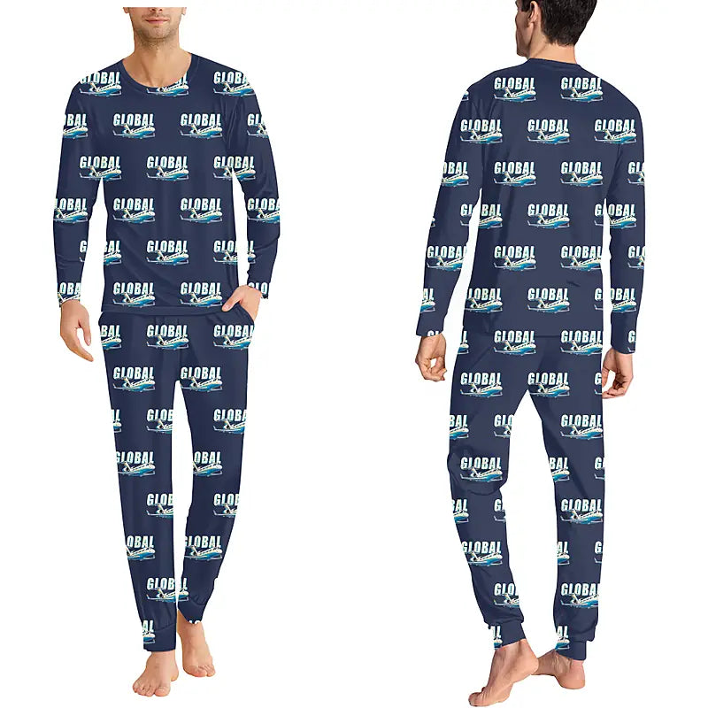Bombardier Global Express - Men Pajamas - Cartoon Pattern - Navy Blue