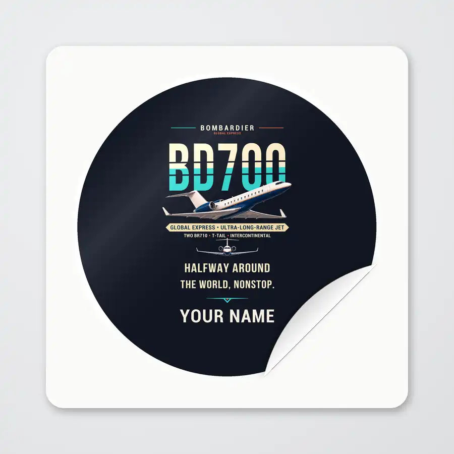 Bombardier Global Express - Original + Name - Circle Sticker - Peel