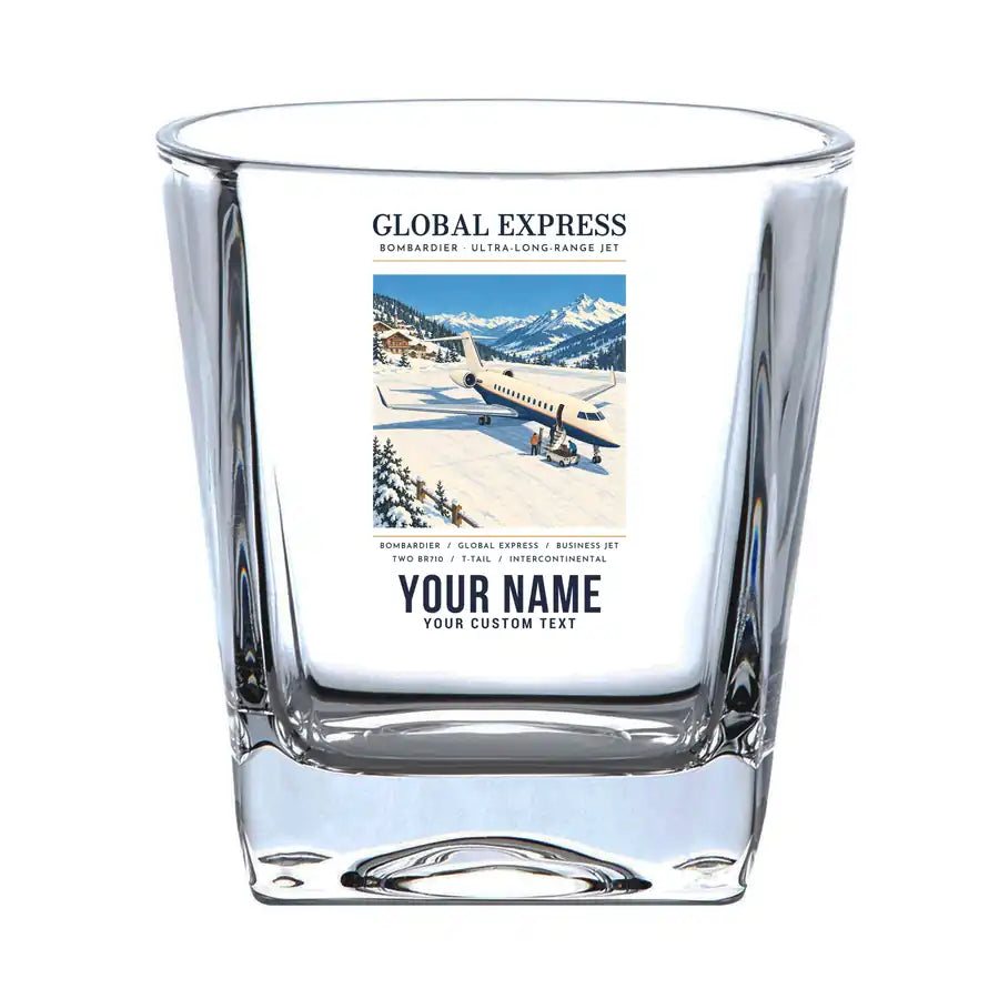 Bombardier Global Express - Poster + Name - Whiskey Glass