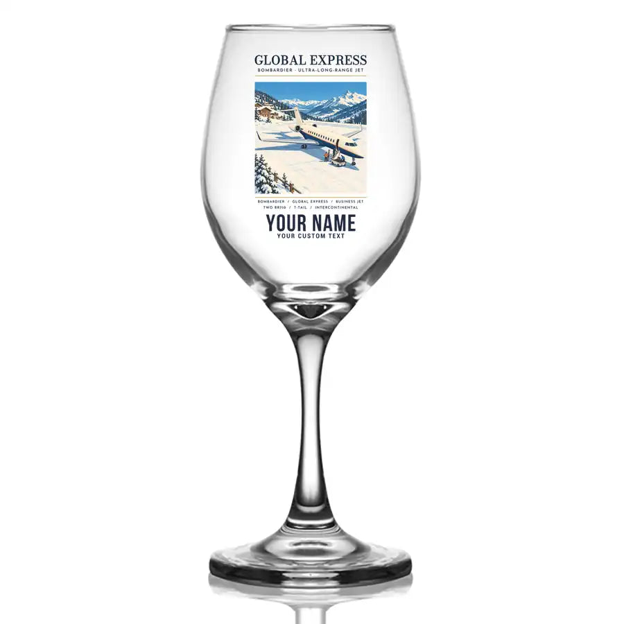 Bombardier Global Express - Poster + Name - Wine Glass