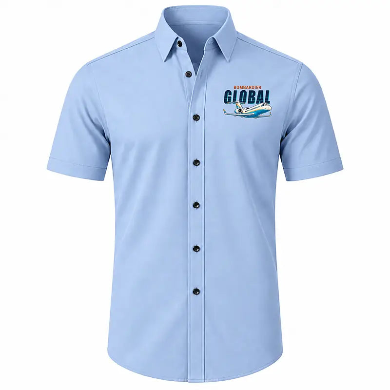 Bombardier Global Express - Short Sleeve Shirt - Cartoon - Light Blue