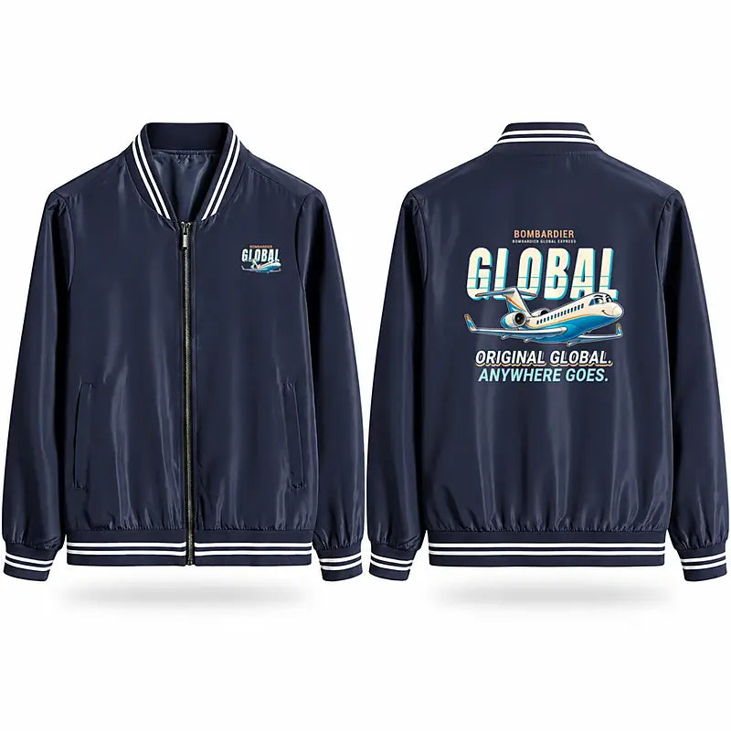 Bombardier Global Express Stylish Jackets - Baseball Collar - Cartoon - Navy Blue