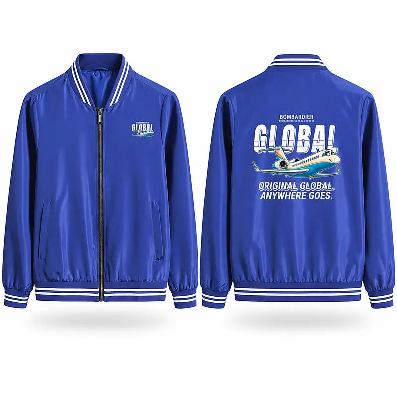 Bombardier Global Express Stylish Jackets - Baseball Collar - Cartoon - Royal Blue