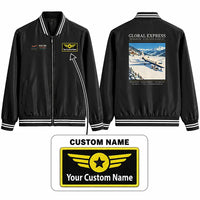 Thumbnail for Bombardier Global Express Stylish Jackets - Baseball Collar - Poster + Name - Black