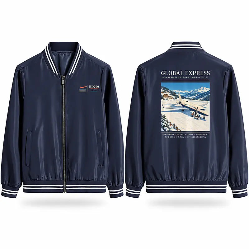 Bombardier Global Express Stylish Jackets - Baseball Collar - Poster - Navy Blue