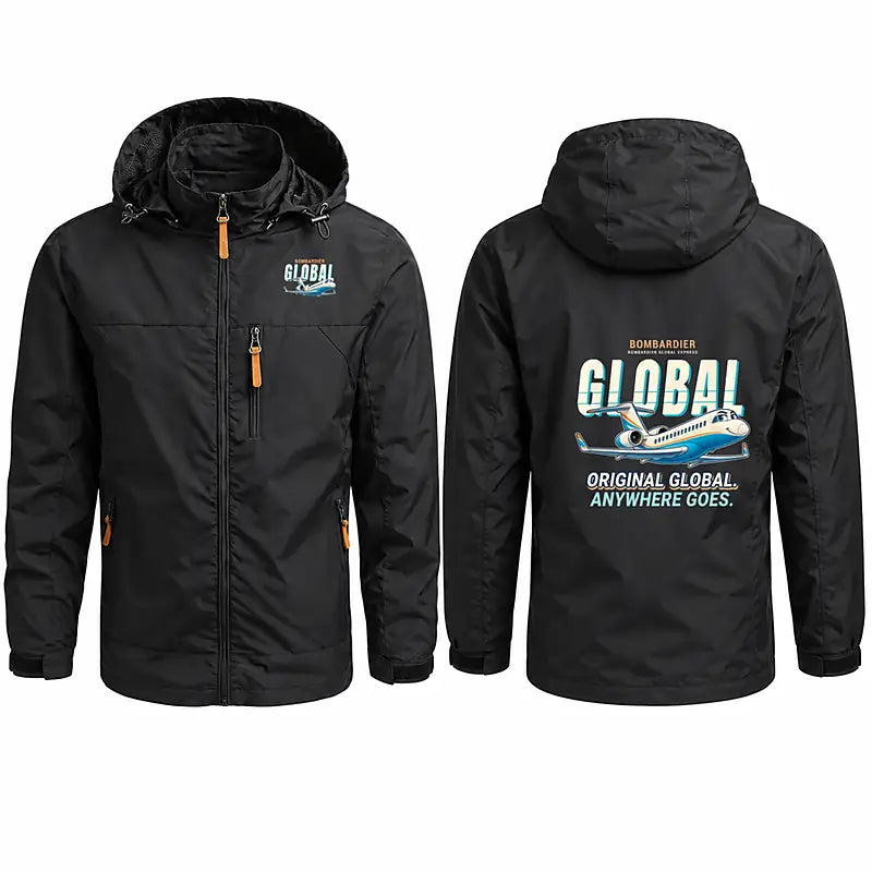 Bombardier Global Express Stylish Jackets - Hooded Windbreaker - Cartoon - Black