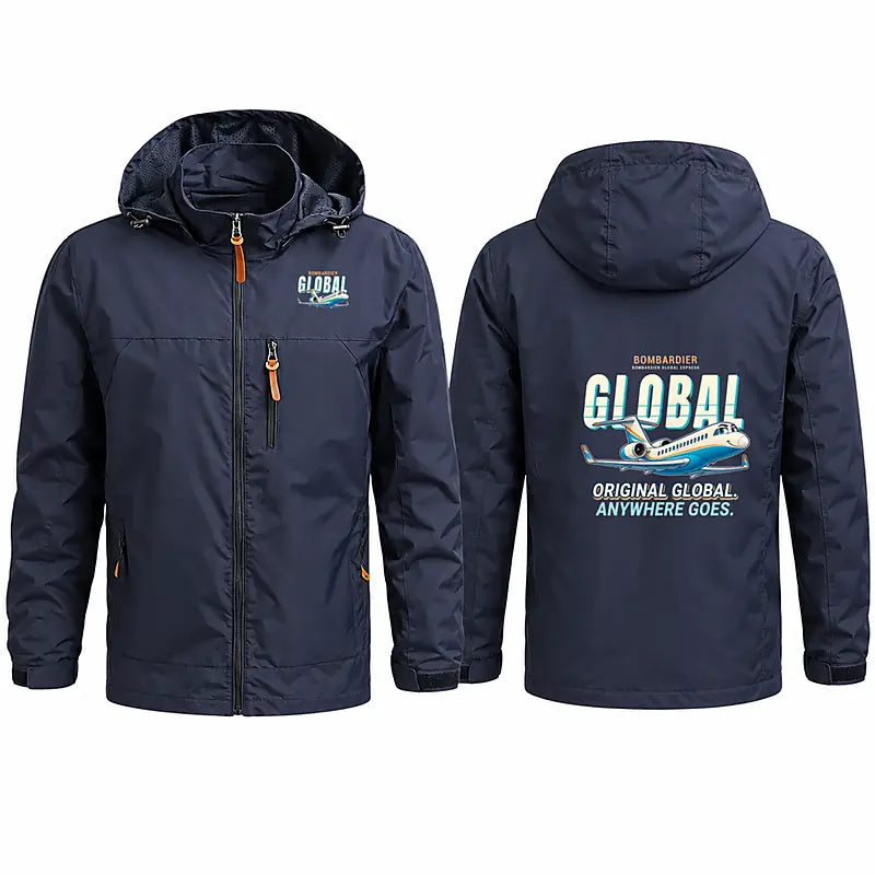 Bombardier Global Express Stylish Jackets - Hooded Windbreaker - Cartoon - Navy Blue