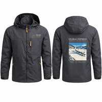Thumbnail for Bombardier Global Express Stylish Jackets - Hooded Windbreaker - Poster - Charcoal