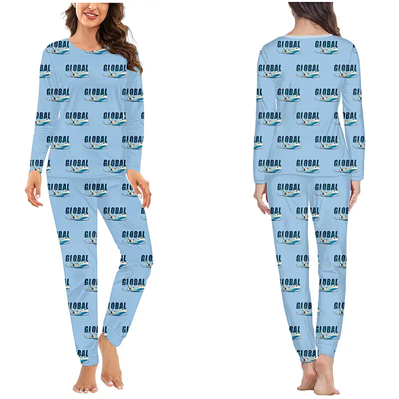 Bombardier Global Express - Women Pajamas - Cartoon Pattern - Light Blue
