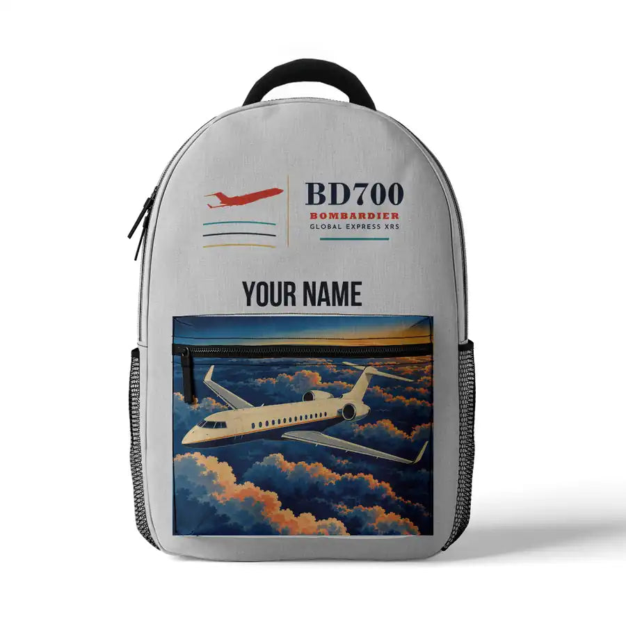 Bombardier Global Express XRS - 3D Backpack - White + Name