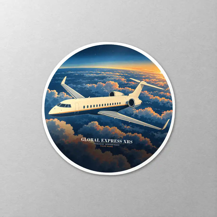 Bombardier Global Express XRS - 3D + Name - Circle Sticker - Close-up