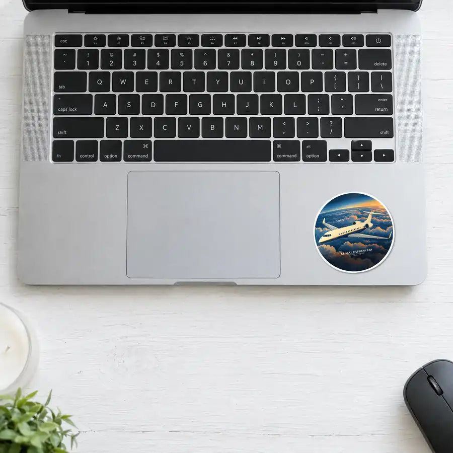 Bombardier Global Express XRS - 3D + Name - Circle Sticker - Laptop