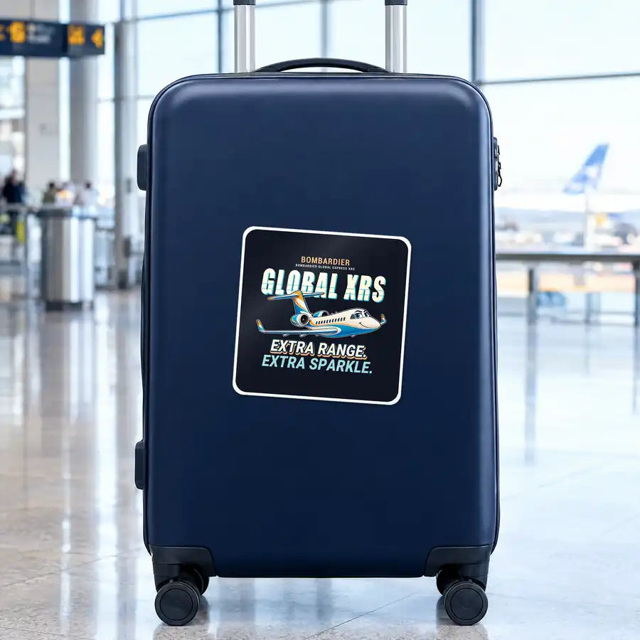 Bombardier Global Express XRS - Cartoon - Square Sticker - Suitcase