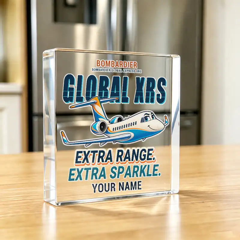 Bombardier Global Express XRS - Crystal Ornament - Cartoon + Name - Kitchen