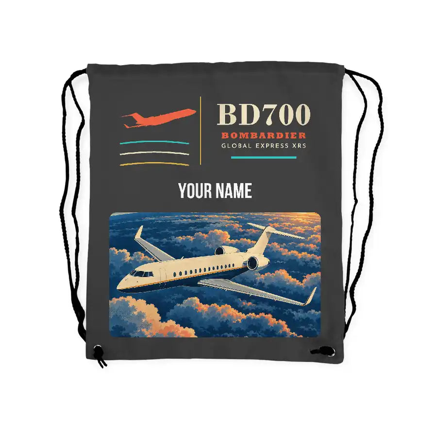 Bombardier Global Express XRS - Drawstring Bag - Classic + Name - Gray