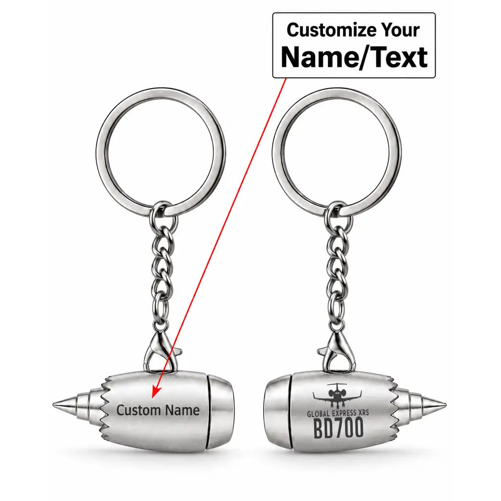 Bombardier Global Express XRS - Engine Key Chain - Heritage - Silver + Name