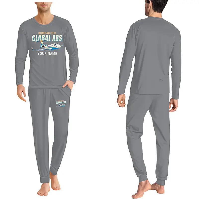 Bombardier Global Express XRS - Men Pajamas - Cartoon Chest + Name - Gray