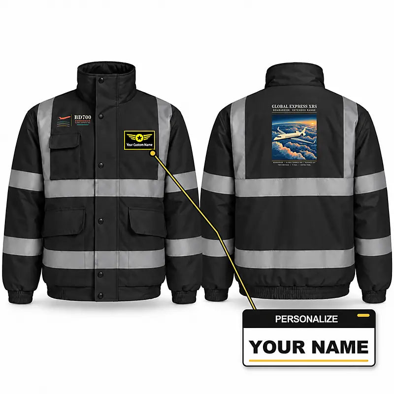 Bombardier Global Express XRS Reflective Winter Jackets - Poster + Name - Black