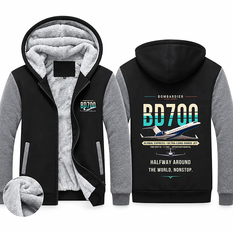 Bombardier Global Express Zipped Sweatshirts - Original - Black & Gray