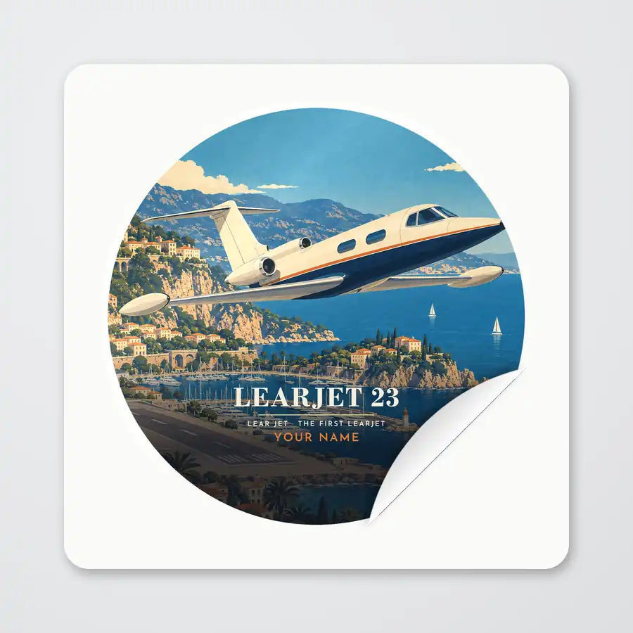 Bombardier Learjet 23 - 3D + Name - Circle Sticker - Peel