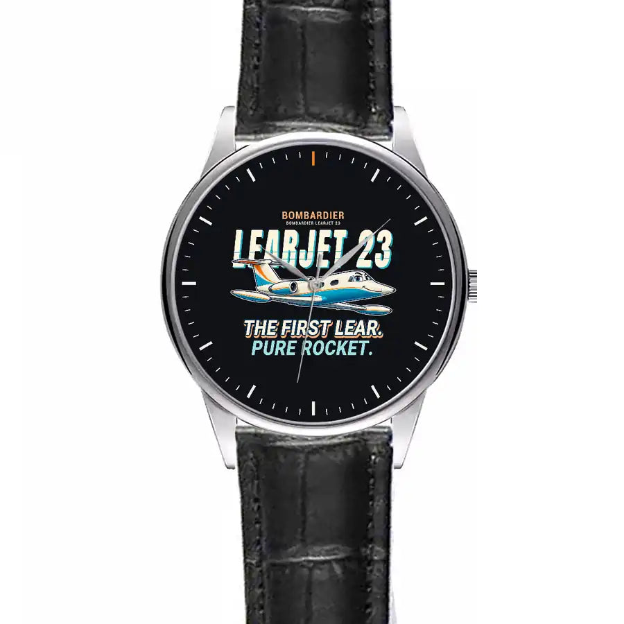 Bombardier Learjet 23 - Cartoon - Leather Strap - Striped Black Leather Strap