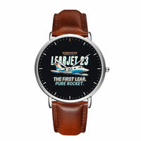 Thumbnail for Bombardier Learjet 23 - Cartoon - Slim Leather - Silver and Brown Leather Strap